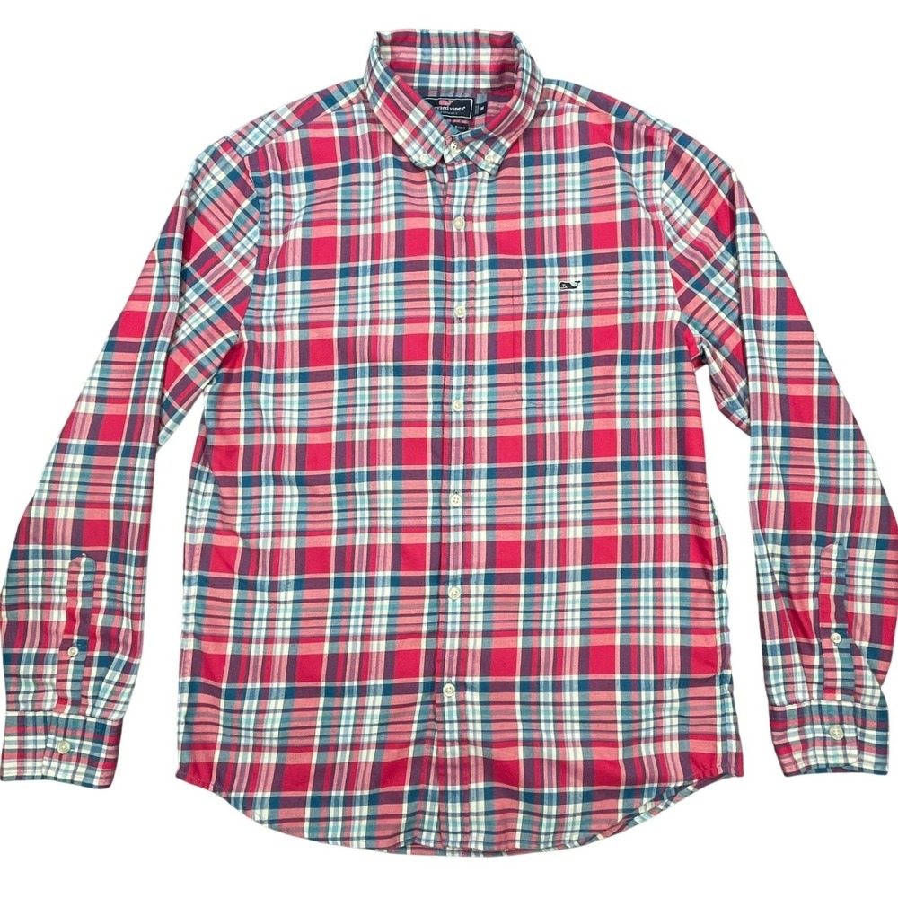 Vineyard Vines Pink Plaid Performance Slim Fit Tucker Shirt Mens Medium M
